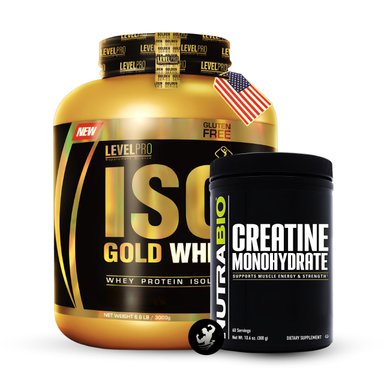 PROTEÍNA LEVEL PRO PACK ISO GOLD WHEY 6.6 LB VANILLA + CREATINA NUTRABIO 300 GR