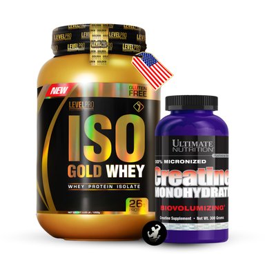 PROTEÍNA LEVEL PRO PACK ISO GOLD WHEY 2.43 LB + CREATINA ULTIMATE 300 GR