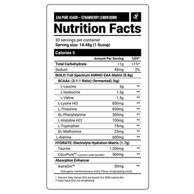 AMINOÁCIDOS ESENCIALES EAA PURE NUTRABIO | 434 GR - STRAWBERRY LEMON BOMB - 2