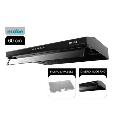 CAMPANA MABE 60 CM EXTRACTORA 3 VELOCIDADES CMU6020PB0 NEGRO - 1