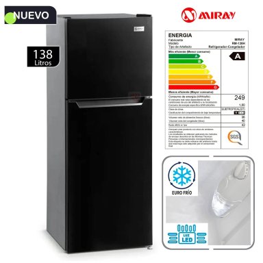 REFRIGERADORA MIRAY TOP FREEZER FROST EUROFRÍO 138 LTS RM-138H NEGRO