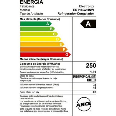 REFRIGERADORA ELECTROLUX TOP FREEZER DEFROST 138L FROST 2 PUERTAS BLANCO ERT18G2HNW - 5