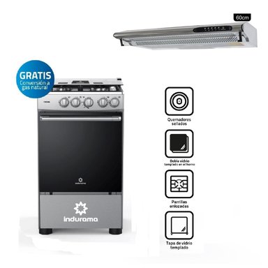 COMBO INDURAMA COCINA FONTANA Y CAMPANA CEI-602CRP - 1