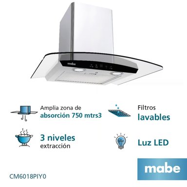 CAMPANA DE PARED 60 CM 3 VEL  MABE CM6018PIY0 INOX