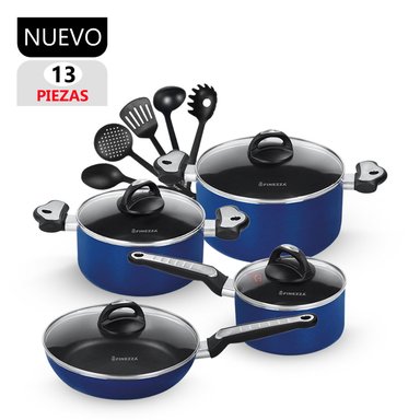JUEGO DE OLLAS ANTIADHERENTE DE 13 PZS FINEZZA FZ-1612T AZUL