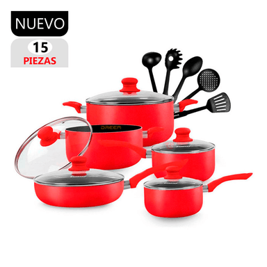 SET DE OLLAS ANTIADHERENTES 15 PZAS FINEZZA FZ-1655T ROJO