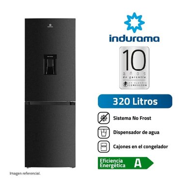 REFRIGERADORA C/DISPENSADOR DE AGUA NO FROST INDURAMA BOTTOM FREEZER RI-639DN 320 LTS NEGRO - 1
