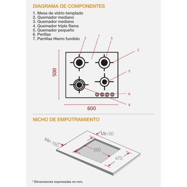 ENCIMERA VIDRIO TEMPLADO A GAS SOLE SOLCO034 60 CM - 6