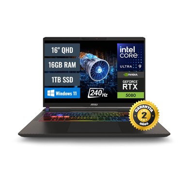 LAPTOP GAMER MSI VECTOR 16 HX AI A2XWIG INTEL CORE ULTRA 9 16GB RAM 1TB SSD 16GB RTX 5080 16 QHD WINDOWS 11 HOME - 1