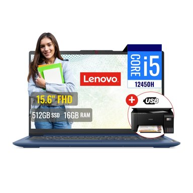 COMBO LAPTOP LENOVO INTEL CORE I5 12450H 16GB RAM 512GB SSD 15.6 FHD + IMPRESORA L3210