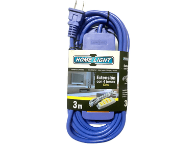 EXTENSION ELECTRICA HOME LIGHT VULZANIZADO 3 METROS GRIS CLARO