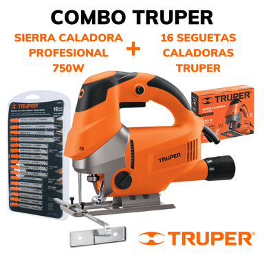 Sierra Caladora Profesional 750W + 16 Seguetas Truper 15469-16705