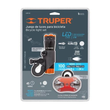 LINTERNA JUEGO DE LUCES PARA BICICLETA DELANTERA Y TRASERA TRUPER - 3