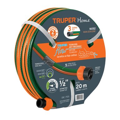 MANGUERA TRUPER MAN-20X1/2RE DE 1/2' REFORZADA 3 CAPAS 20M CONEXIONES PLASTICAS
