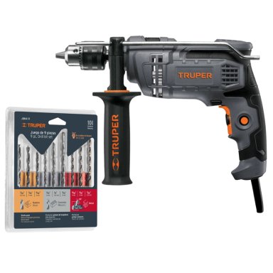 COMBO TRUPER TALADRO INDUSTRIAL 650W + 9 BROCAS CONCRETO METAL Y MADERA