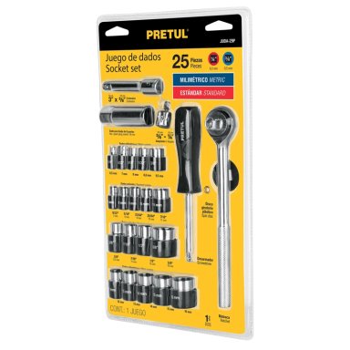 SET HERRAMIENTAS PRETUL 23974 25 PIEZAS 1/4' Y 3/8'