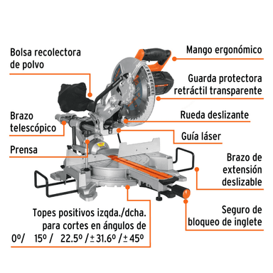 SIERRA INGLETEADORA TELESCOPICA 1800W 10' TRUPER - 2