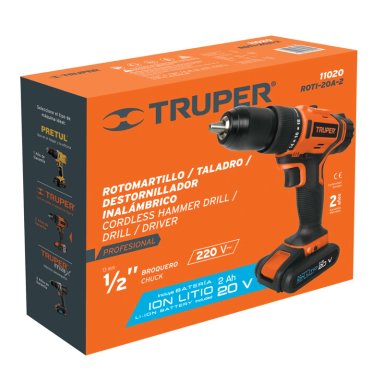 TALADRO PERCUTOR INALAMBRICO 1/2 20V + JUEGO 100 BROCAS Y PUNTAS TRUPER - 5