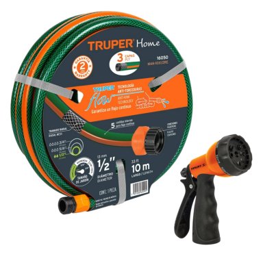 MANGUERA DE RIEGO TRUPER 16050-18482 10M + PISTOLA DE RIEGO 8 FUNCIONES