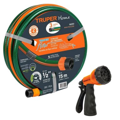 MANGUERA DE RIEGO TRUPER 16051-18482 15M + PISTOLA DE RIEGO 8 FUNCIONES