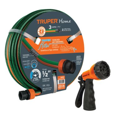 MANGUERA DE RIEGO TRUPER 16052-18482 20M + PISTOLA DE RIEGO 8 FUNCIONES