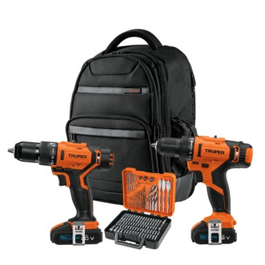 SET TALADRO TRUPER PERCUTOR + ATORNILLADOR CON BROCAS + MOCHILA
