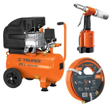 KIT COMPRESORA 25 L MANGUERA 10M CON REMACHADORA NEHUMATICA 3/16 TRUPER