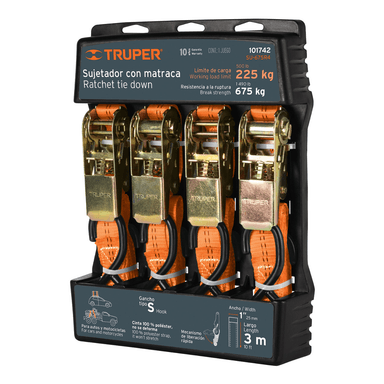 SUJETADORES TRUPER CF-101742 JUEGO 4 CON RATCHET CARGA MÁXIMA 675 KG 