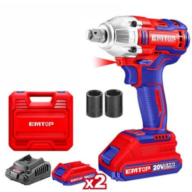 LLAVE IMPACTO EMTOP ECDLIW2038 20 V 1/2' BATERÍA 2AH Y CARGADOR