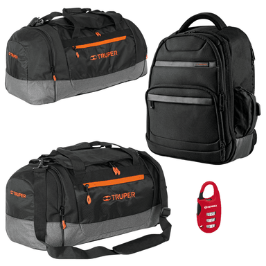 COMBO TRUPER 60179-61095-61097-43350 GRIS MALETAS DEPORTIVAS CAMPING Y MOCHILA PORTA LAPTOP