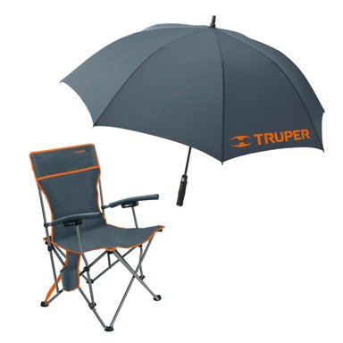 SILLA CAMPING TRUPER 61025-65012 NEGRO PLEGABLE 30' PARAGUAS DE 130 CM