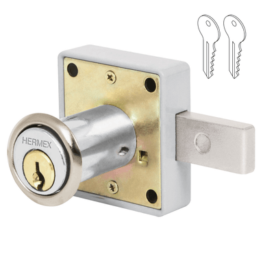 CHAPA CERRADURA HERMEX CF-43559 PLATEADO PARA MUEBLE MODELO 25 CROMO
