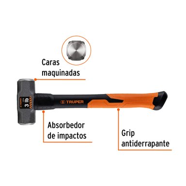COMBA TRUPER MD-3F ACERO OCTAGONAL 3 LB MANGO DE FIBRA DE VIDRIO 14' - 2