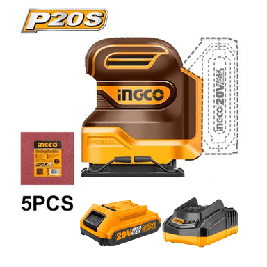 LIJADORA INGCO CSHSLI20141 20 WATTS ORBITAL 20V INCLUYE CARGADOR BATERÍA