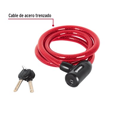 CANDADO HERMEX CB-15 DE CABLE CON LLAVE 15MM X 1.20 M PARA BICICLETA - 2