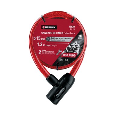 CANDADO HERMEX CB-15 DE CABLE CON LLAVE 15MM X 1.20 M PARA BICICLETA - 3