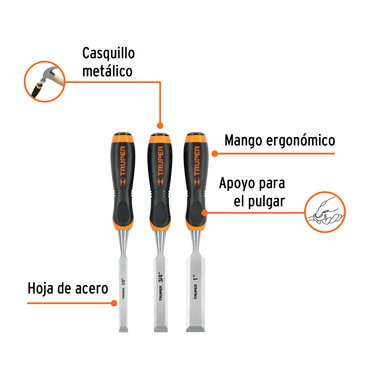 JUEGO DE 3 FORMONES TRUPER CF-17759 ACERO MANGO COMFORT GRIP - 2