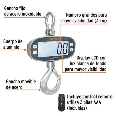 BALANZA TRUPER ELECTRÓNICA COLGANTE 102543 500KG - 2