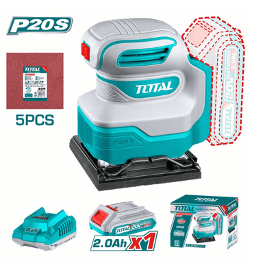 SET DE HERRAMIENTAS TOTAL LIJADORA ORBITAL INALAMBRICA 20V TSHSLI20141 20 WATTS + BATERÍA 2AH + CARGADOR