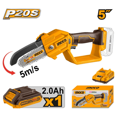 SET DE HERRAMIENTAS INGCO MINI MOTOSIERRA 5' INALÁMBRICA + BATERÍA 2AH + CARGADOR - 2