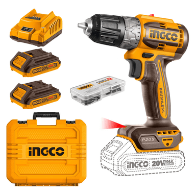 SET DE HERRAMIENTAS INGCO TALADRO ATORNILLADOR 52NM + 2 BATERÍAS 2AH + CARGADOR