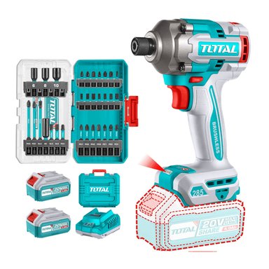 ATORNILLADOR DE IMPACTO 20V BRUSHLESS 285NM + PUNTEROS TOTAL