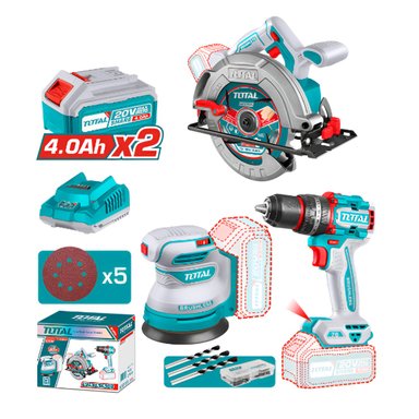 COMBO TALADRO 76NM + LIJADORA ORBITAL 5''+ SIERRA CIRCULAR 7-1/4 20V TOTAL