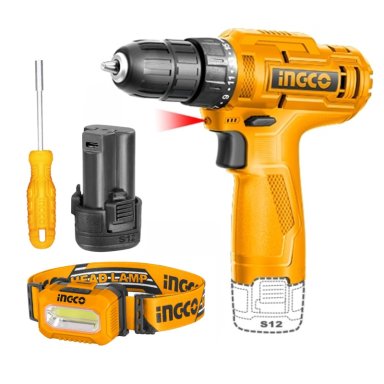 TALADRO 12V + LINTERNA + DESTORNILLADOR CON PUNTILLAS INGCO