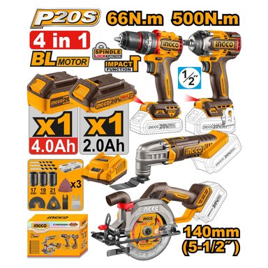 TALADRO PERCUTOR 66NM + LLAVE DE IMPACTO 500NM + SIERRA Y MULTI HERRAMIENTA INGCO - 2