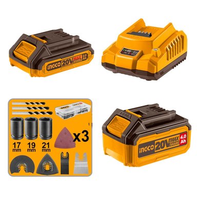 TALADRO PERCUTOR 66NM + LLAVE DE IMPACTO 500NM + SIERRA Y MULTI HERRAMIENTA INGCO - 6