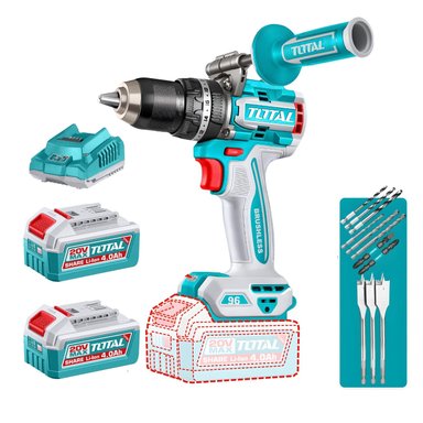 TALADRO PERCUTOR 96NM + 2 BATERÍAS 4AH INDUSTRIAL TOTAL
