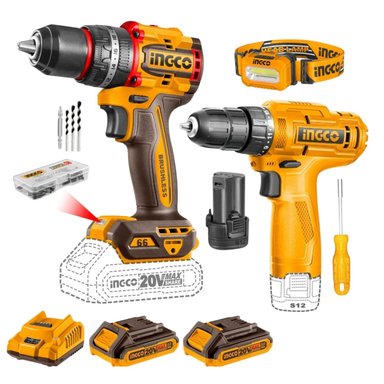TALADRO PERCUTOR 66NM 20V+ TALADRO 12V INGCO - 1