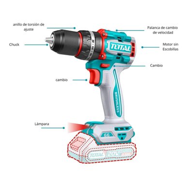 TALADRO PERCUTOR 66NM + LLAVE DE IMPACTO 405NM Y DADOS TOTAL - 7
