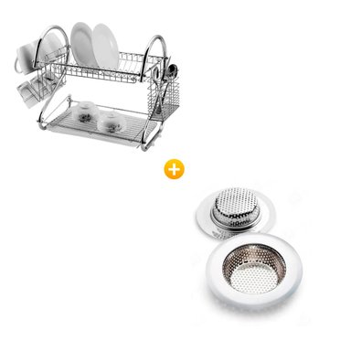 SET ESCURRIDOR ACERO PLATOS 2 NIVELES + REJILLA FILTRADOR 115MM